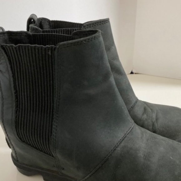 Sorel Black Leather Joan of Arctic II Wedge Chelsea Ankle Boots Women’s Size 7 - Picture 10 of 10
